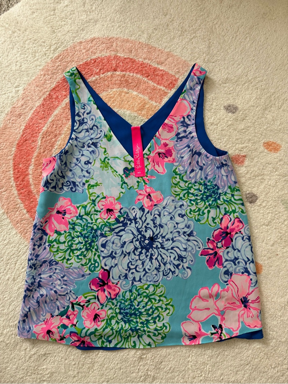Lilly Pulitzer reversible top Floral V-Back Tank - Aqua, Pink & Green